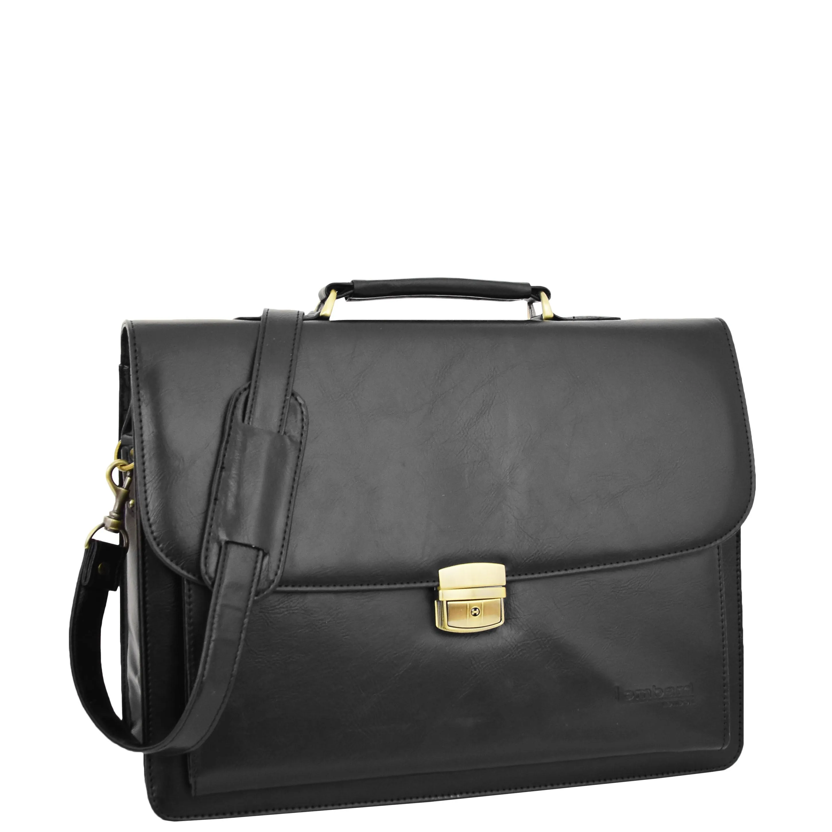 Mens Faux Leather Flap Over Briefcase Windsor Black