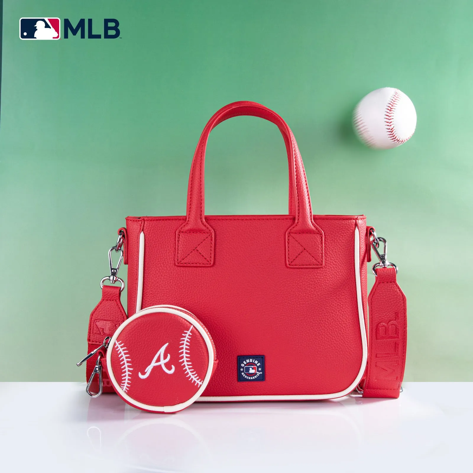 MLB-AB103  MLB Atlanta Braves  Team Tote/Crossbody with Baseball Coin Pouch