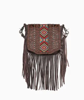 Montana West Genuine Leather Floral Tooled Fringe Crossbody