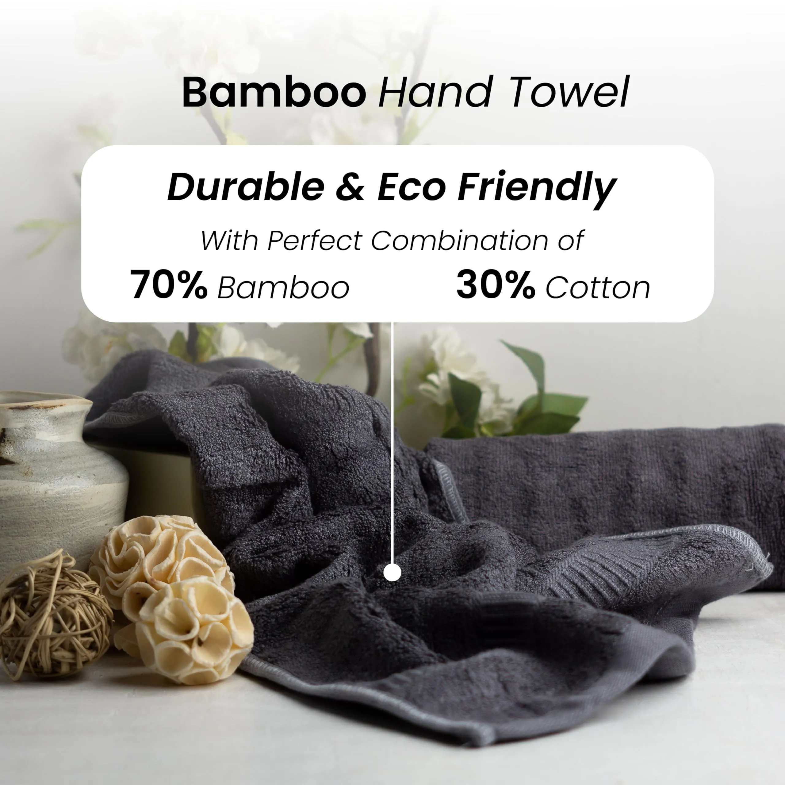 Mush Bamboo Hand Towels Set of 2 | 100% Bamboo Gym Towel for Men/Women Workout | Ultra Soft, Absorbent & Quick Dry Towel for Gym, Travel, Sports and Yoga | 40 x 60 cms | 600 GSM (Grey)