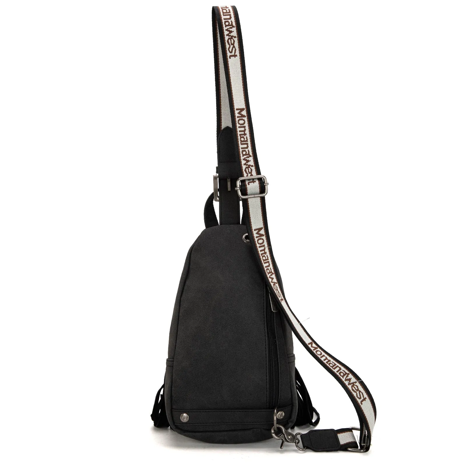 MW1276-S9110   Montana West Tooled Fringe Sling Bag -Black