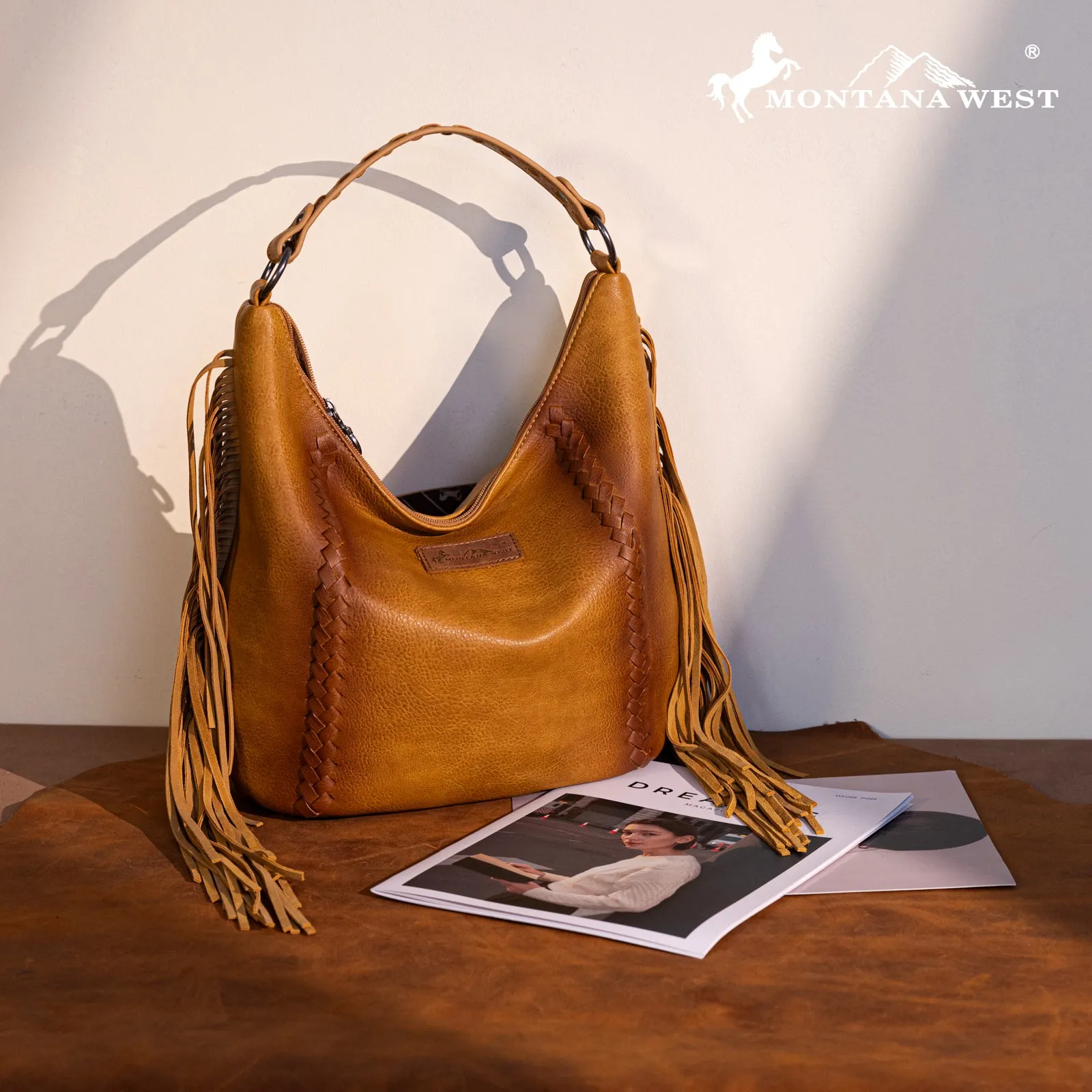 MWF1007G-9360 Montana West Fringe Collection Concealed Carry Hobo/Crossbody -Light Brown