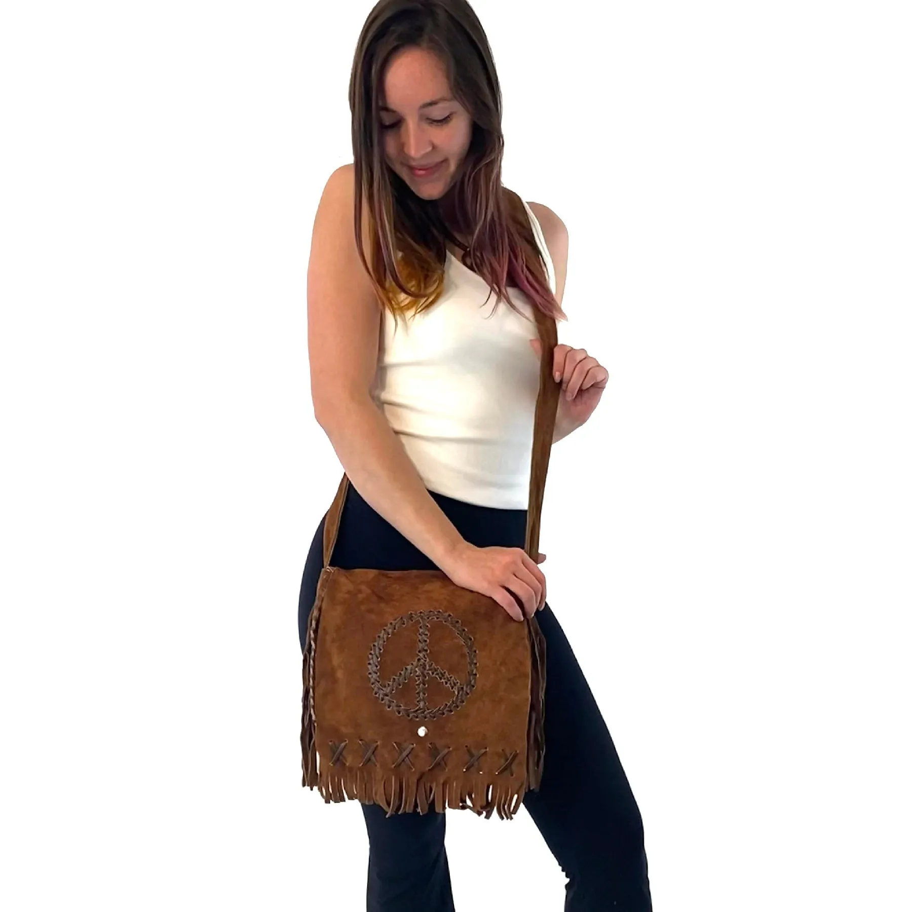 Peace Fringe Leather Shoulder Bag