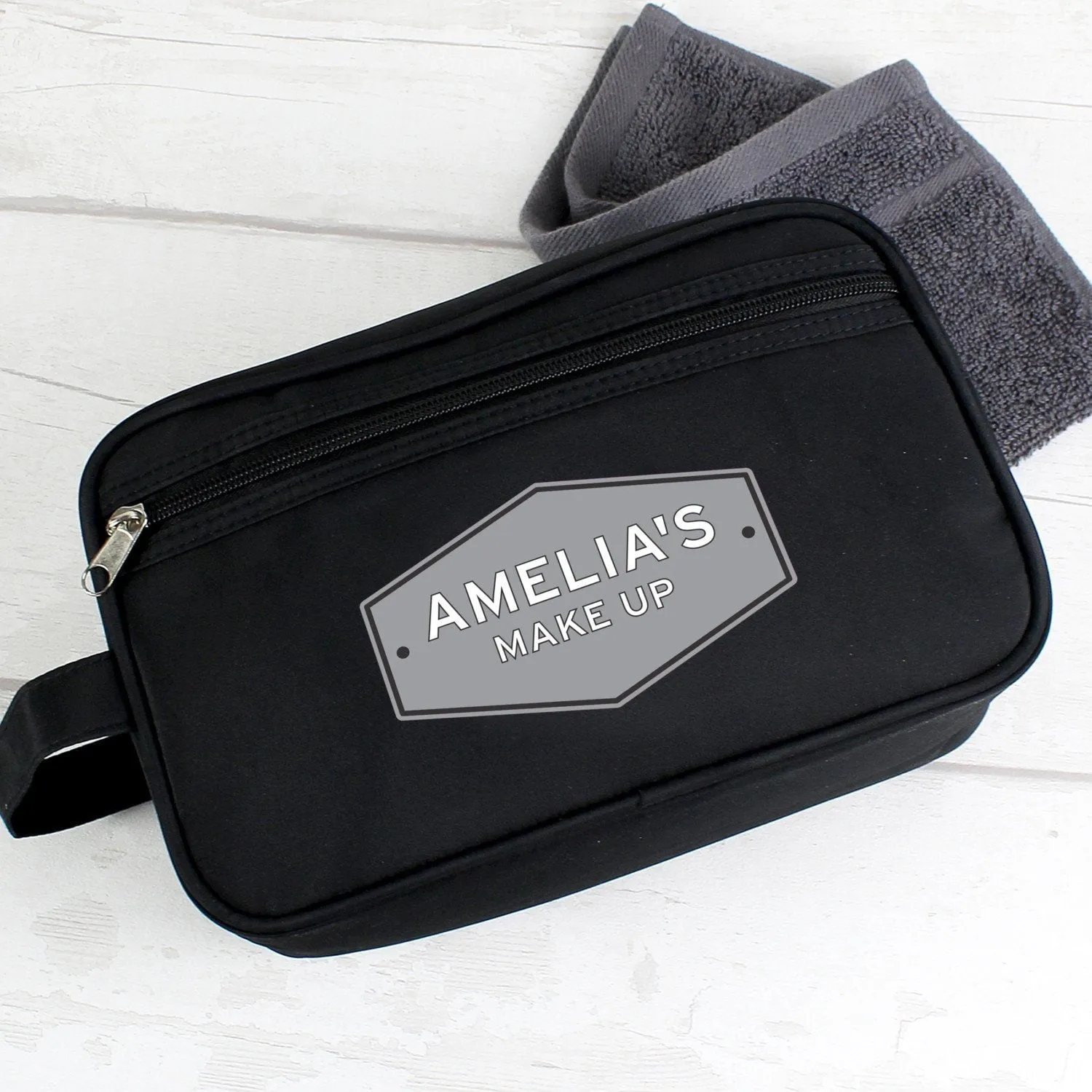 Personalised Plaque Black Toiletry Bag