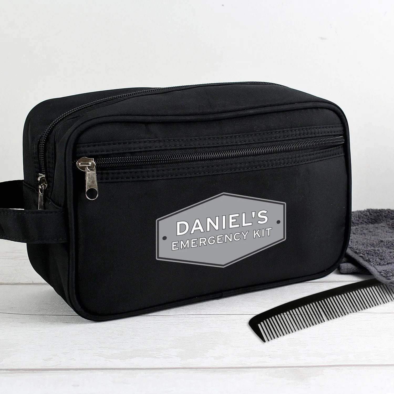 Personalised Plaque Black Toiletry Bag