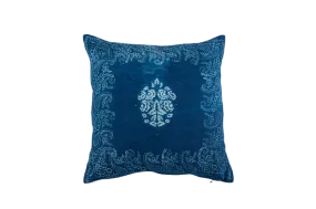 Pillow: Handwoven antique Hungarian hemp, wax resist Indigo - P295