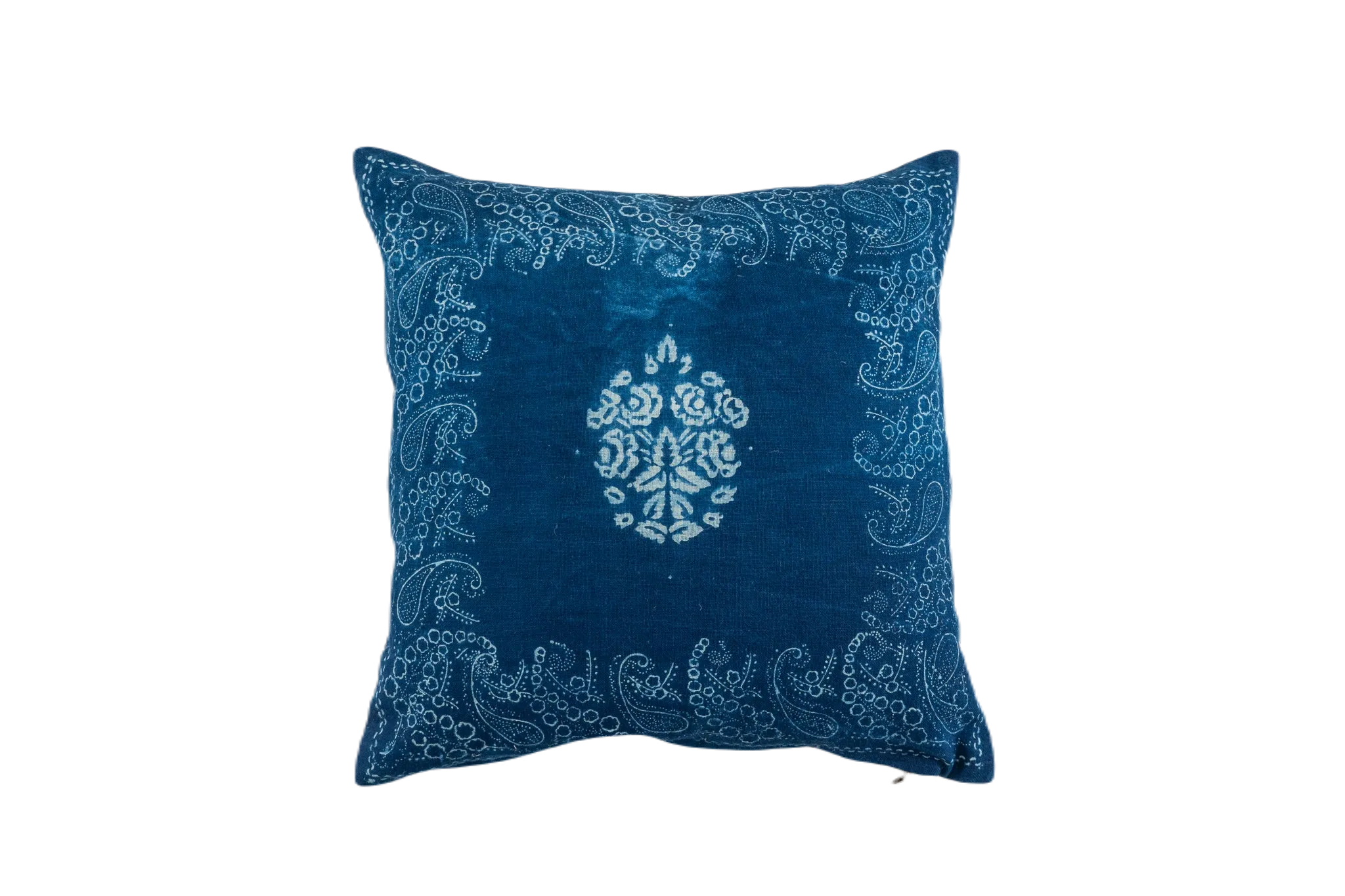 Pillow: Handwoven antique Hungarian hemp, wax resist Indigo - P295