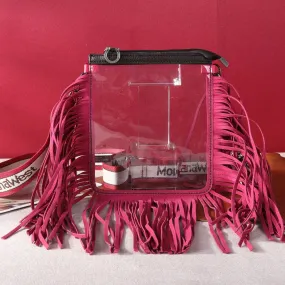 Pink Fringe Clear Stadium Crossbody Bag - MW906-A192HPK