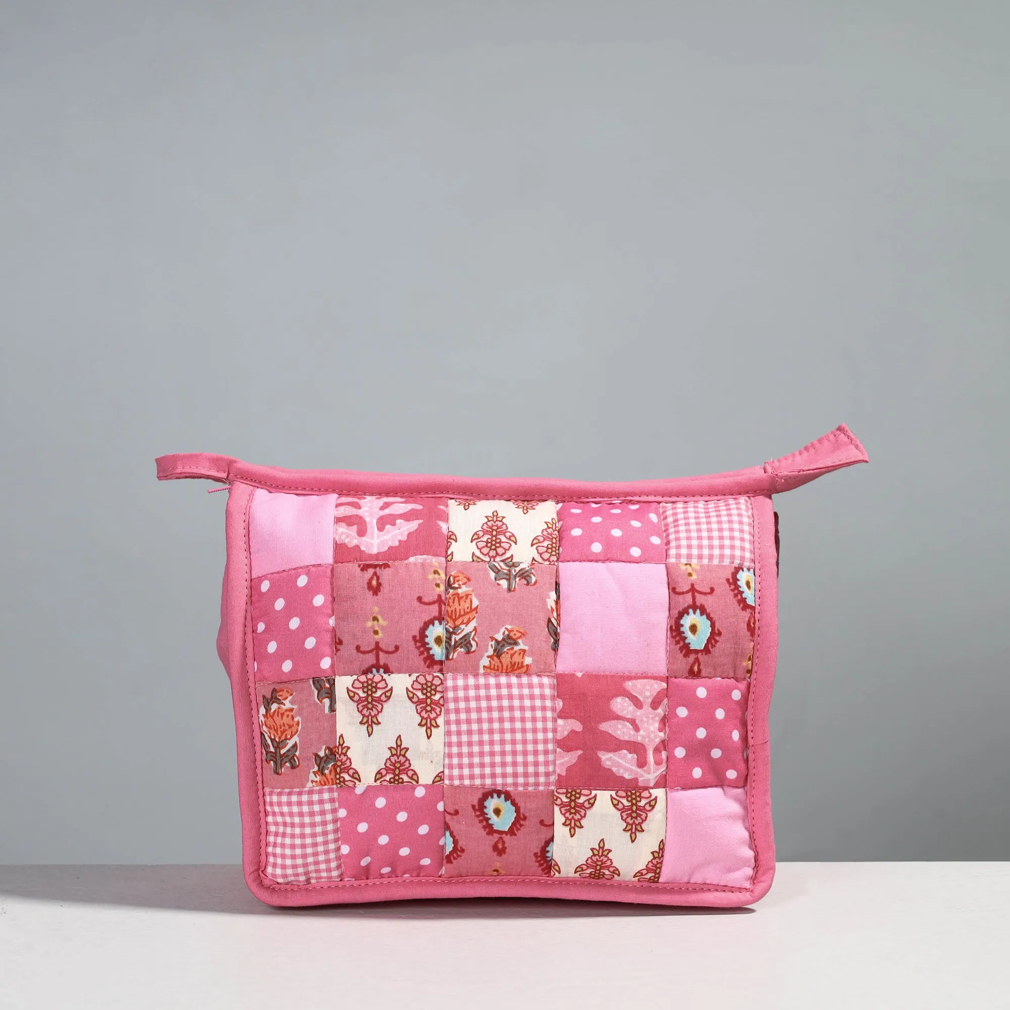 Pink - Handcrafted Patchwork Quilted Multipurpose Toiletry Bag