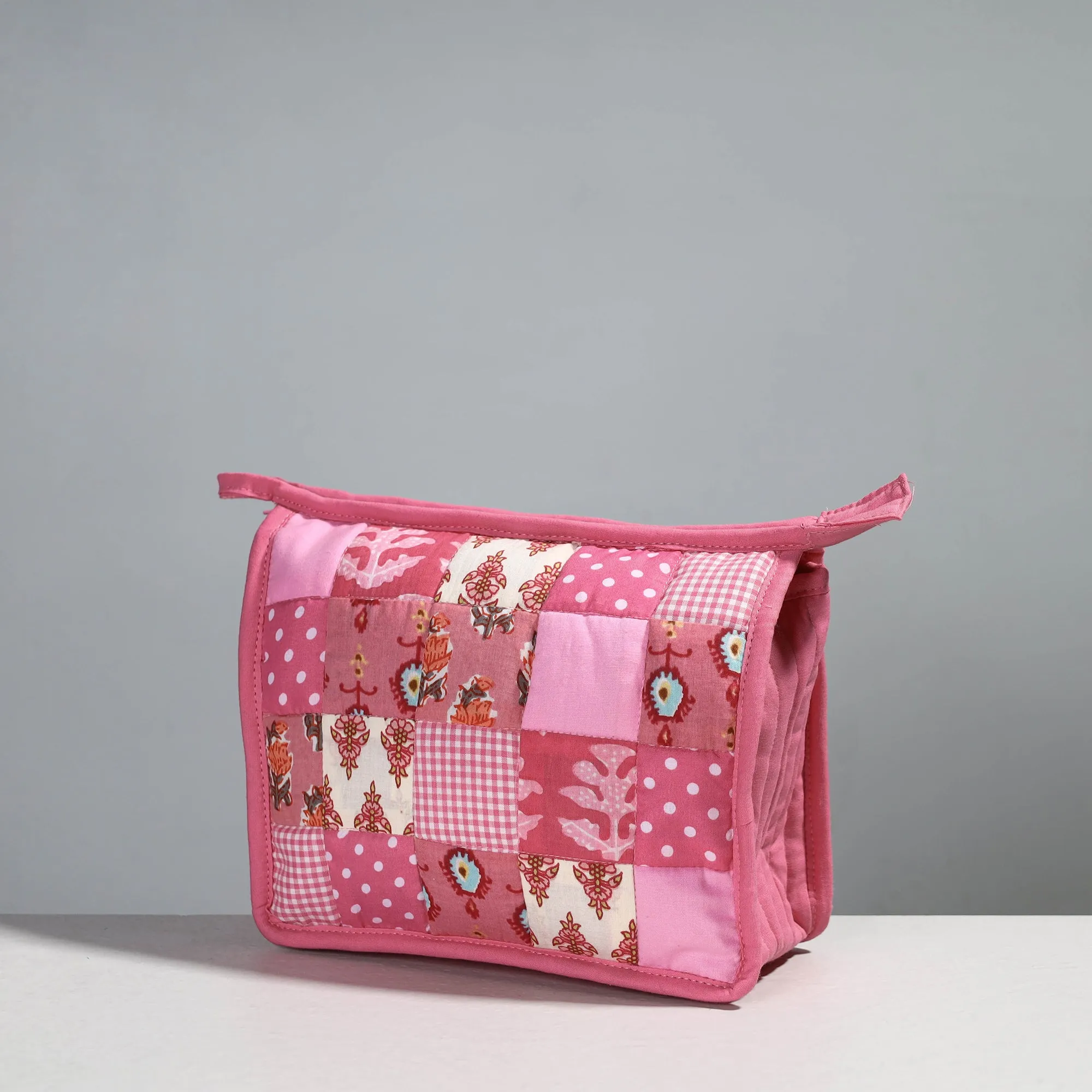 Pink - Handcrafted Patchwork Quilted Multipurpose Toiletry Bag