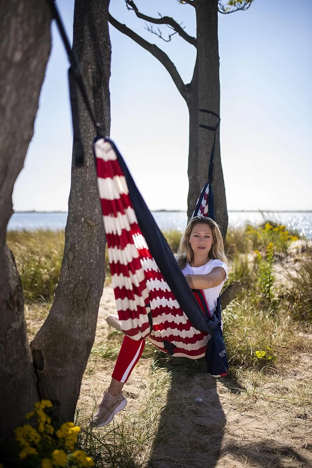 Portable Camping Hammock 1-2Person Kids or Adults with Straps, Caribiners & Bag for Travel/Backpacking/Hiking/Backyard/Lawn, Sugar Swizzle/Maritime Blue/Admiral Red, Large