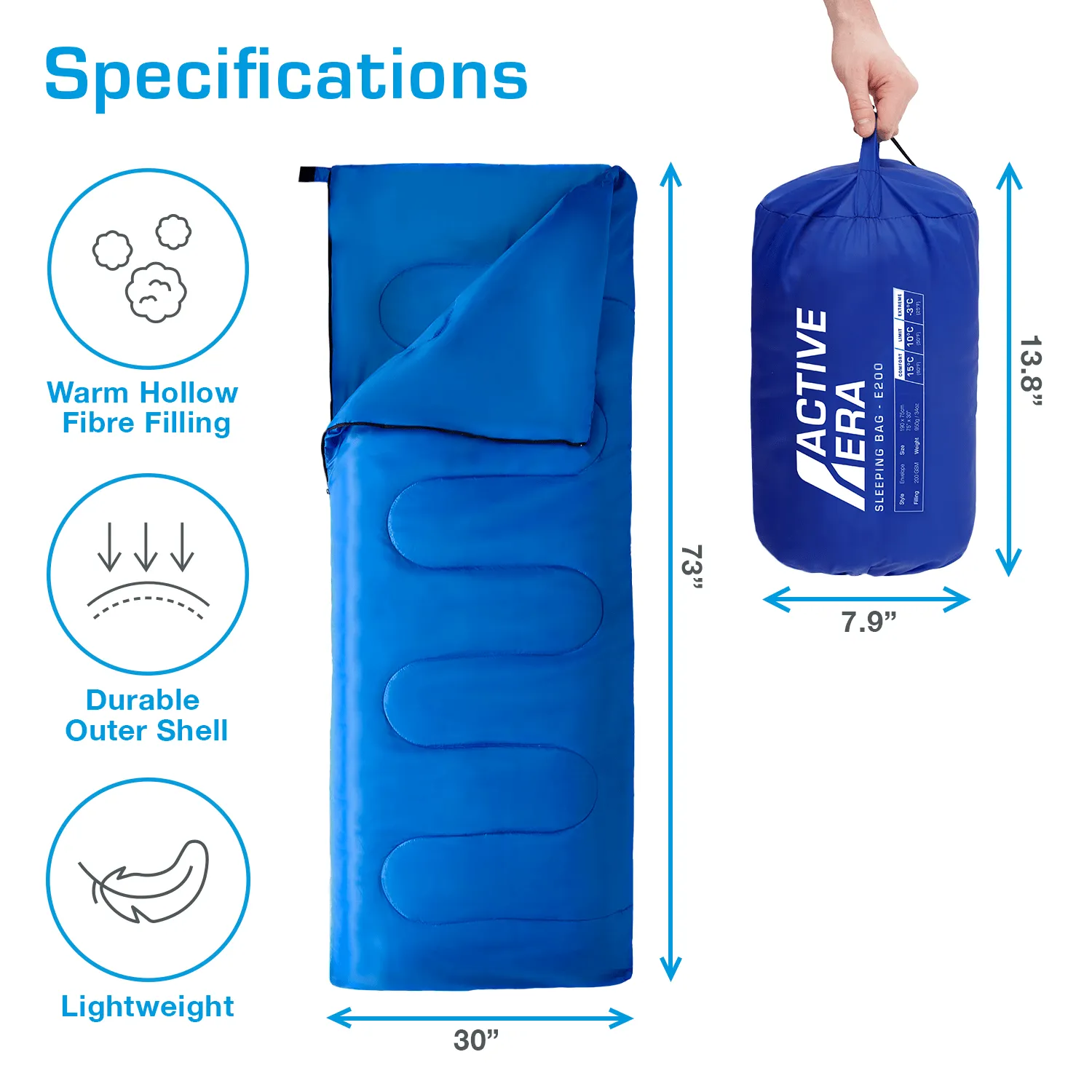 Premium Warm Lightweight Envelope Sleeping Bag (200 GSM) - 2 Seasons