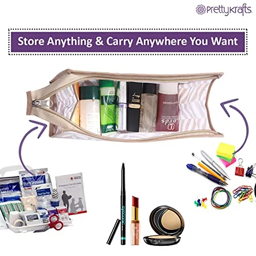 PrettyKrafts Plastic Shaving Kit, Makeup kit Pouch, Organizer for Men and Women - Beige