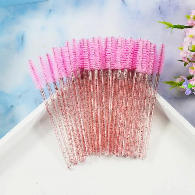 QSTY 50Pcs Eyelash Brushes Makeup Brushes Disposable Mascara Wands Applicator Spoolers Eye Lashes Cosmetic Brush Makeup Tools