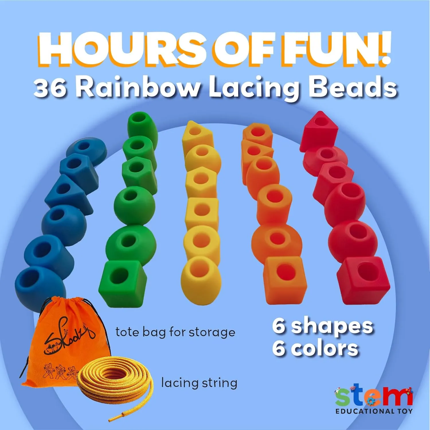 Rainbow Stringing Beads for Toddlers 30 Pcs