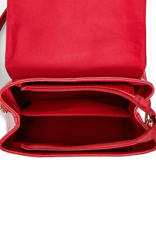 Red Vegan Bow Leather Tote/Crossbody Bag