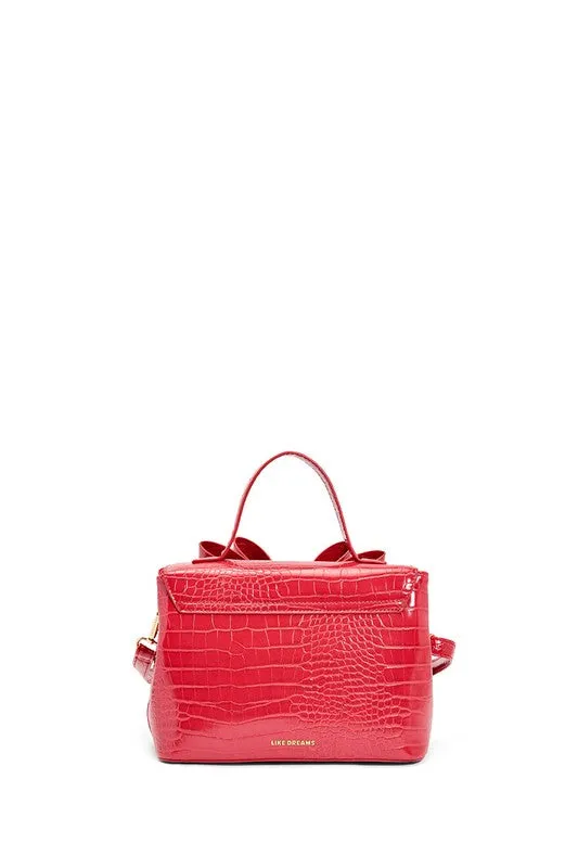 Red Vegan Bow Leather Tote/Crossbody Bag