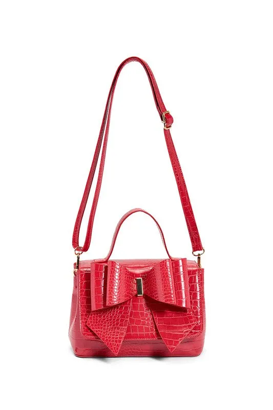 Red Vegan Bow Leather Tote/Crossbody Bag