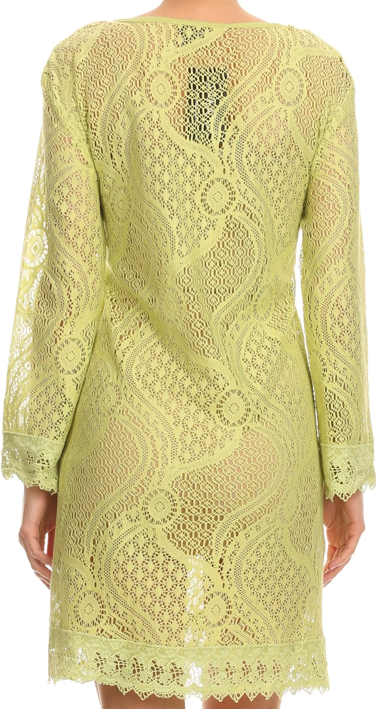 Sakkas Cal Long Crochet Lace Embroidered Adjustable Long Sleeve Tall Beach Dress