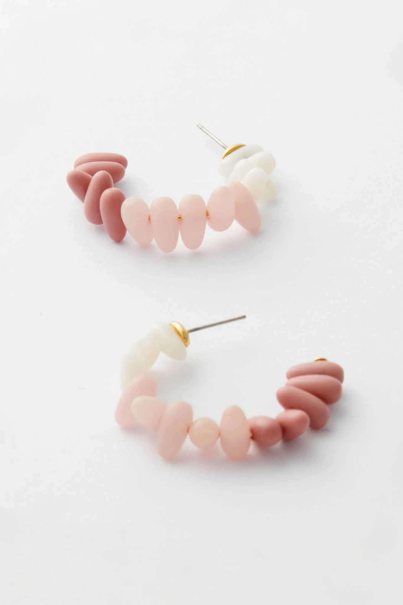 Shell Pink Candy Beaded Medium Hoop Earrings