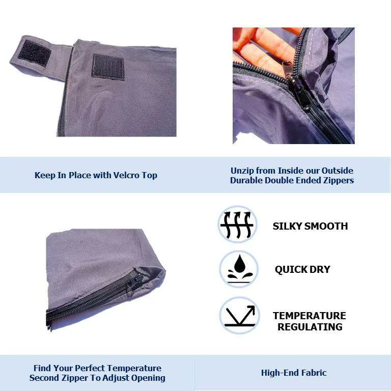 Sleeping Bag Liner Hiking Camping Hostel Travel Sack Sheet, Rectangular with Zipper 80"L