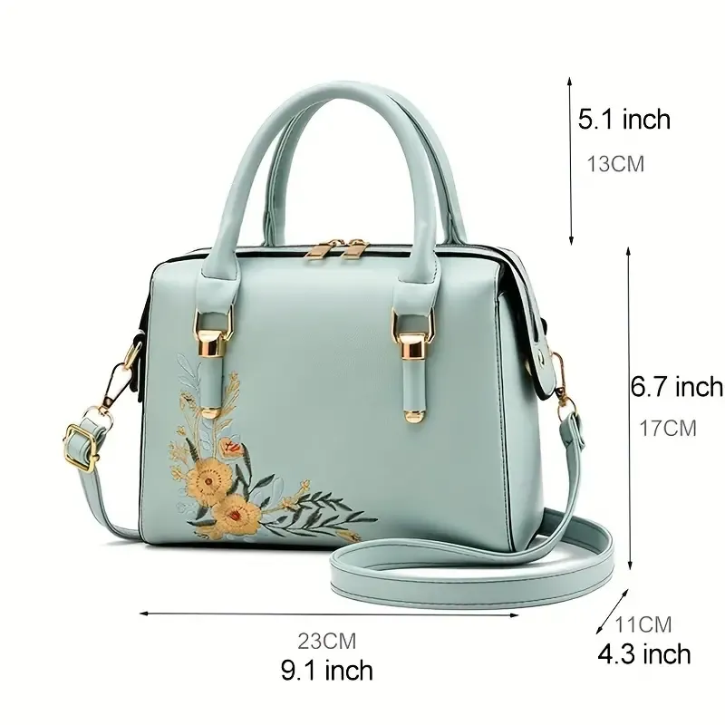 Sohiwoo Women Floral Embroidery Satchel Purse Elegant Crossbody and Top Handle Bags