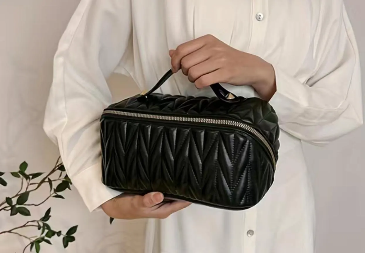 Solid Quilted Travel Makeup Bag