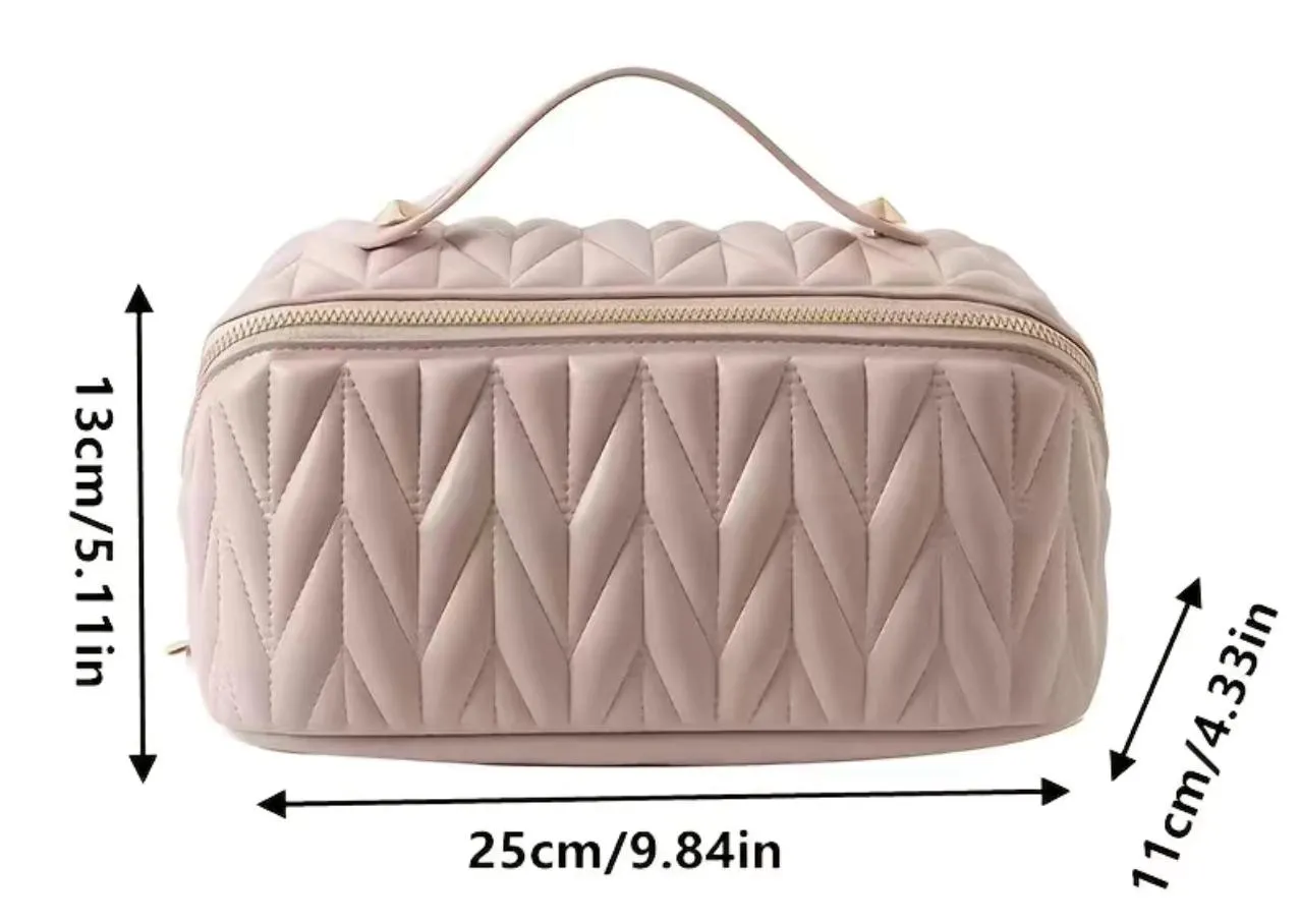 Solid Quilted Travel Makeup Bag