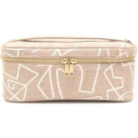 SoYoung Large Raw Linen Makeup Bag Beauty Poche - Abstract Lines