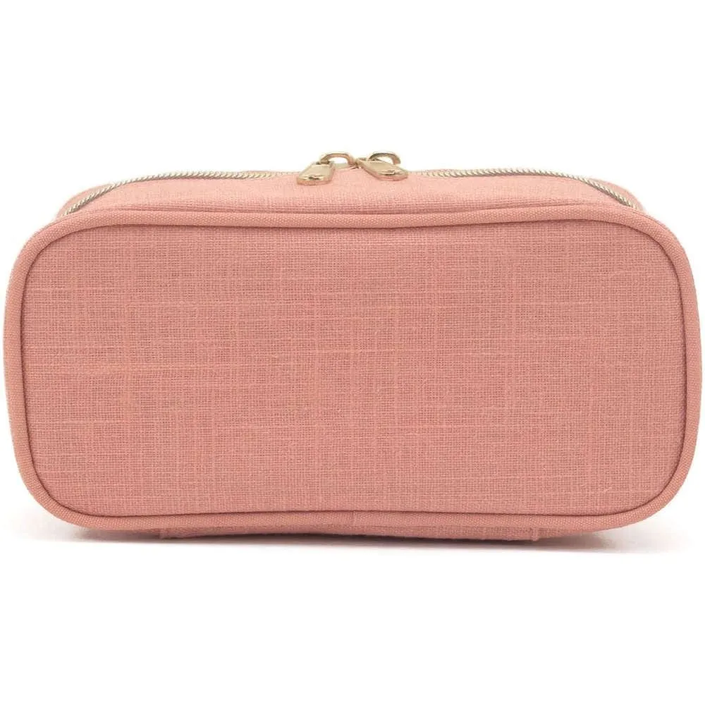 SoYoung Petite Raw Linen Makeup Bag Beauty Poche - Muted Clay