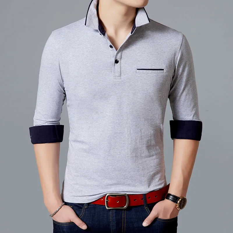 Stand Collar Polo Long Sleeve Slim Fit Shirt