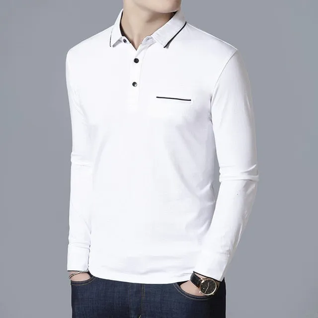 Stand Collar Polo Long Sleeve Slim Fit Shirt