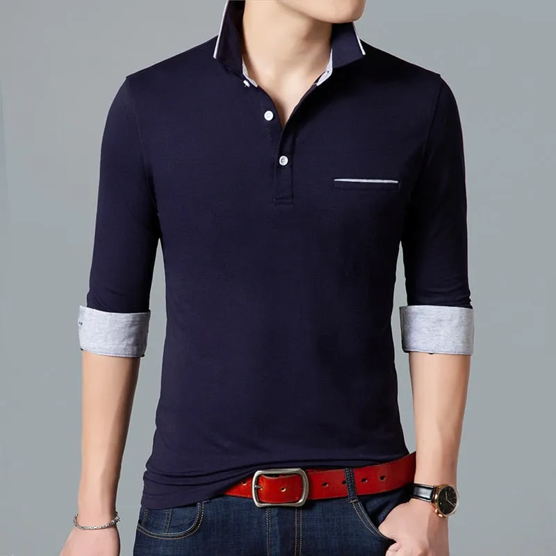 Stand Collar Polo Long Sleeve Slim Fit Shirt