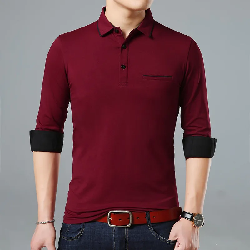 Stand Collar Polo Long Sleeve Slim Fit Shirt