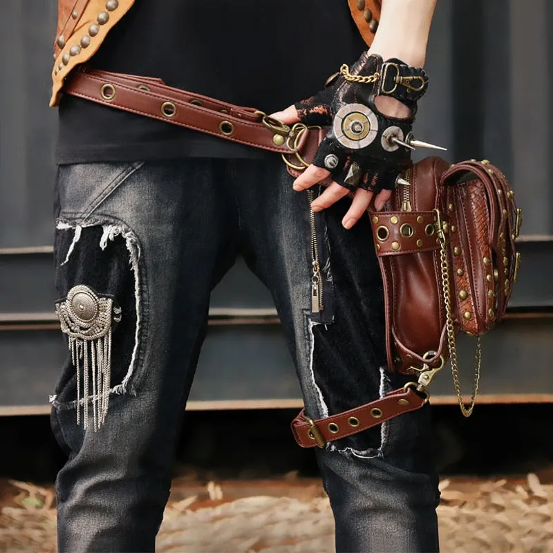 Steampunk Waist Pack Bag Retro Rock Gothic Leather Leg Bag