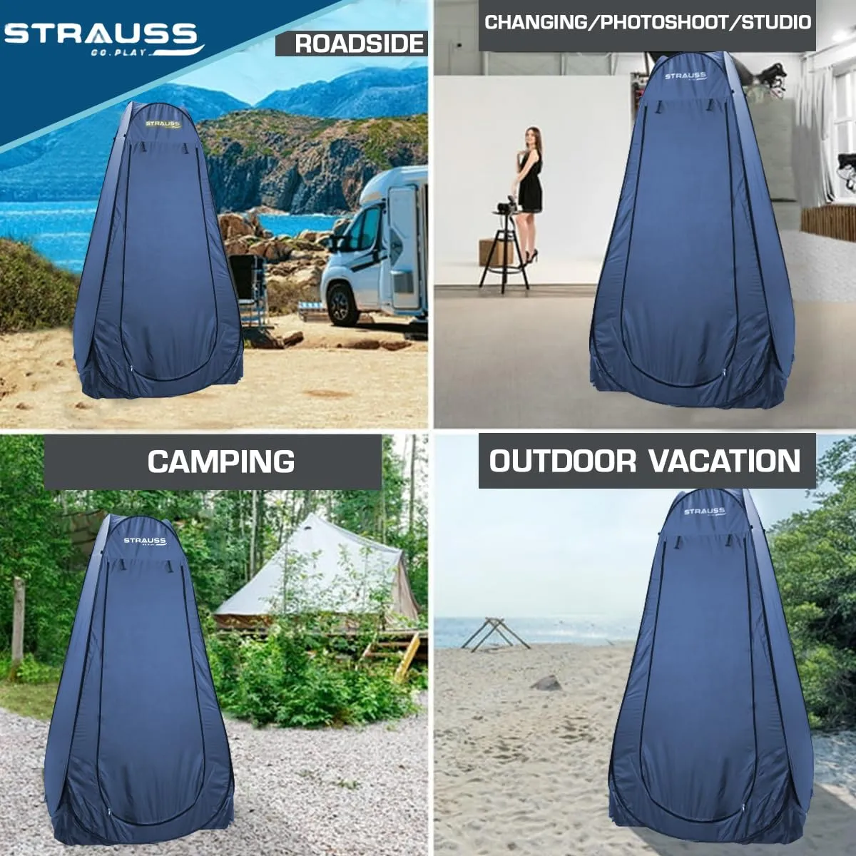 STRAUSS Portable Pop Up Cloth Changing Tent Or Toilet Tent | for Camping, Beach Shower, Clothes Changing, Dressing Room for Travelling Outdoor | Privacy Tent with Carry Bag | 1 Person,(Blue)