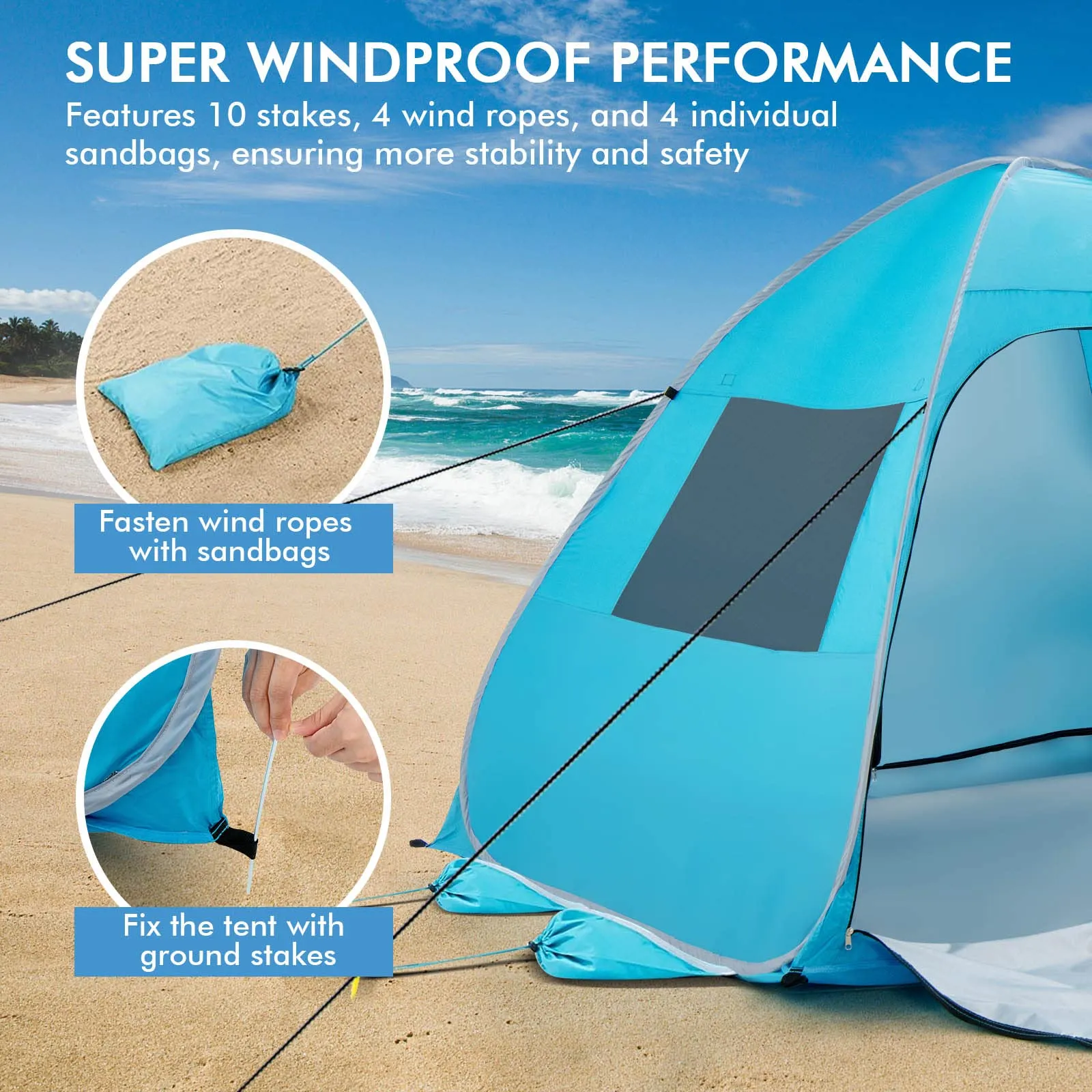 Tangkula 2-4 Person Pop up Beach Tent, UPF50  Beach Sun Shade with Carrying Bag