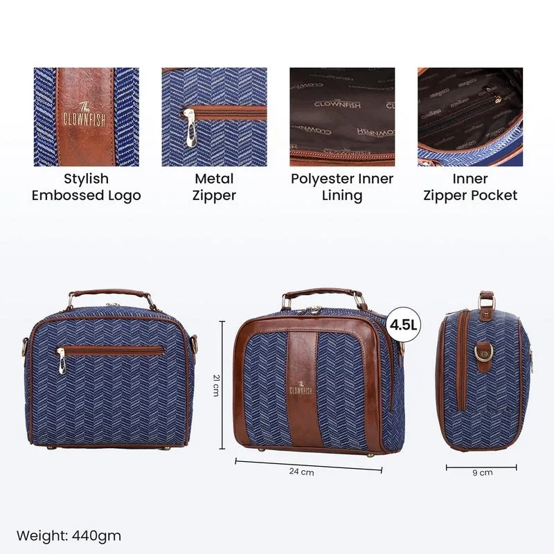 THE CLOWNFISH Elsie Series Tapestry Crossbody Sling Bag for Women Ladies Handbag Single Shoulder Bag with Shoulder Belt (Blue-Stripes)