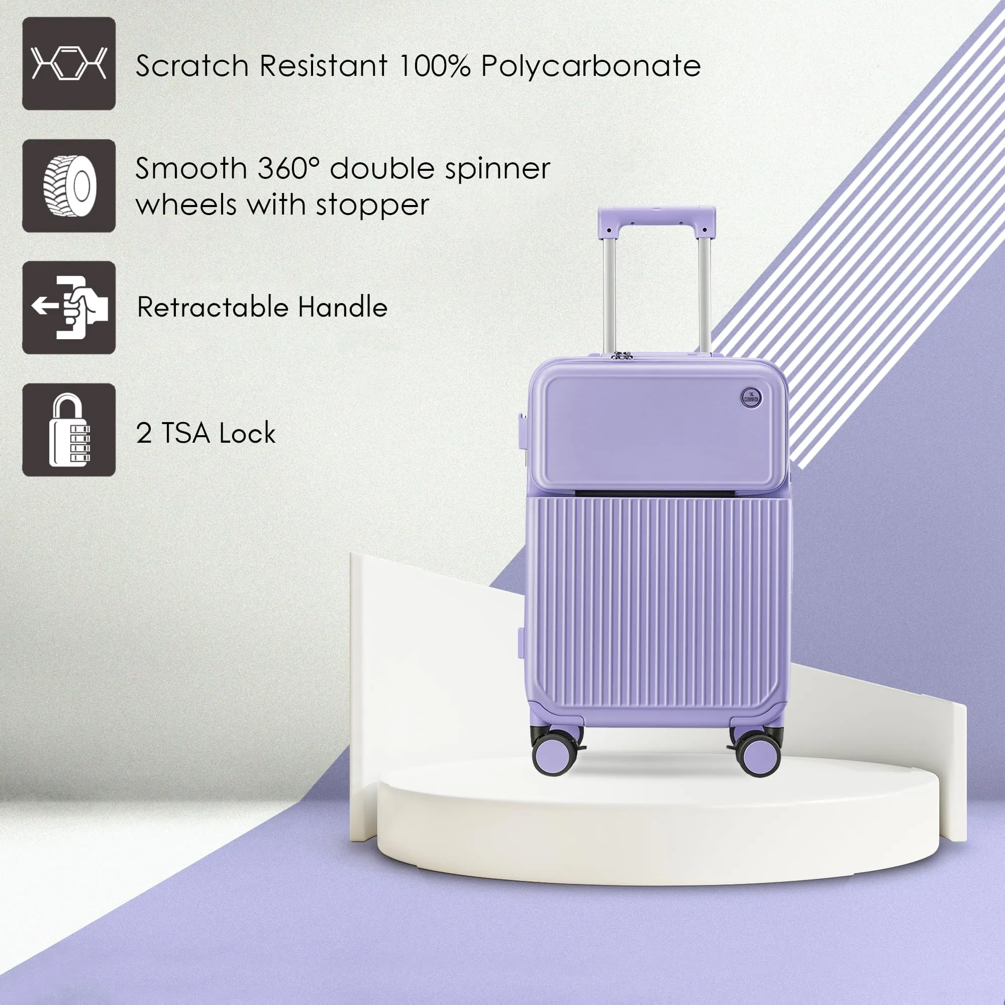 THE CLOWNFISH Polyester Hard Shell Spinner Trolley Bags For Travel | Suitcase For Travel | Cabin 8 Wheels Trolley Bags Luggage Bags | Trolly Bag -Lavender,60 Cm,Medium