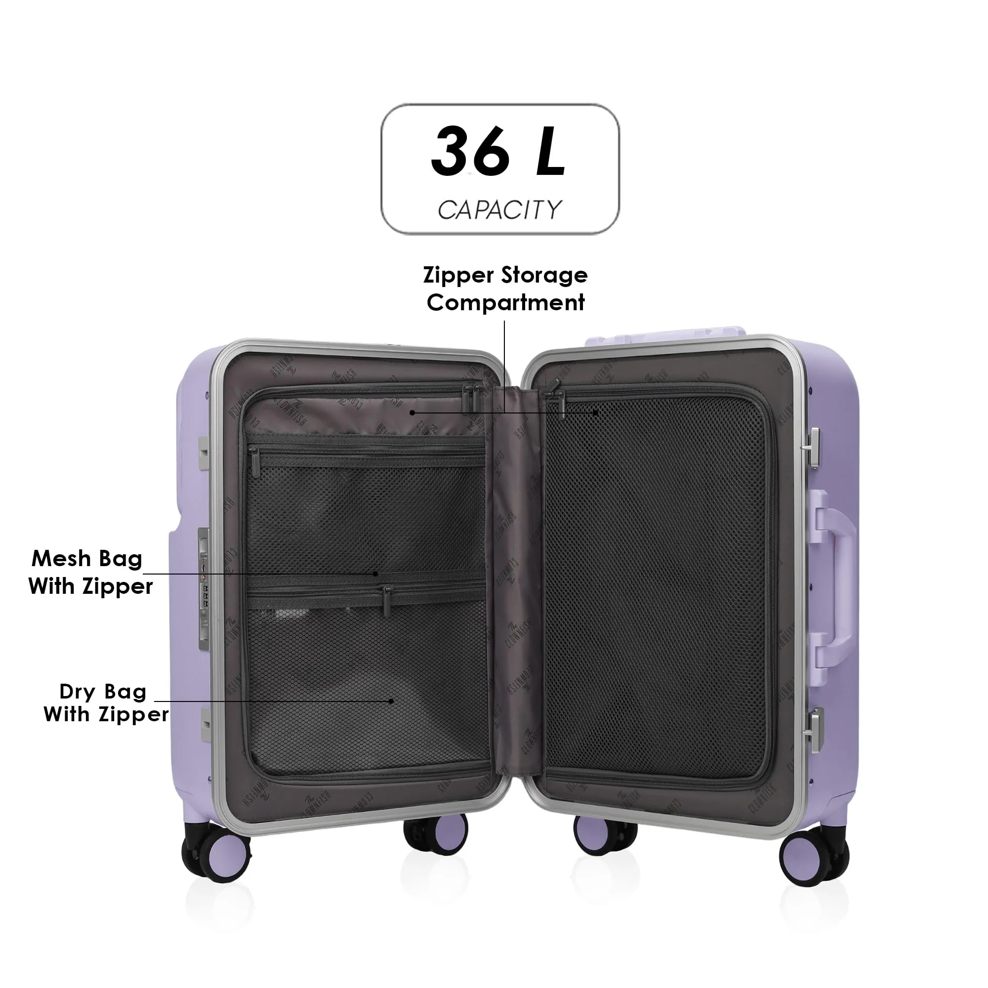 THE CLOWNFISH Polyester Hard Shell Spinner Trolley Bags For Travel | Suitcase For Travel | Cabin 8 Wheels Trolley Bags Luggage Bags | Trolly Bag -Lavender,60 Cm,Medium