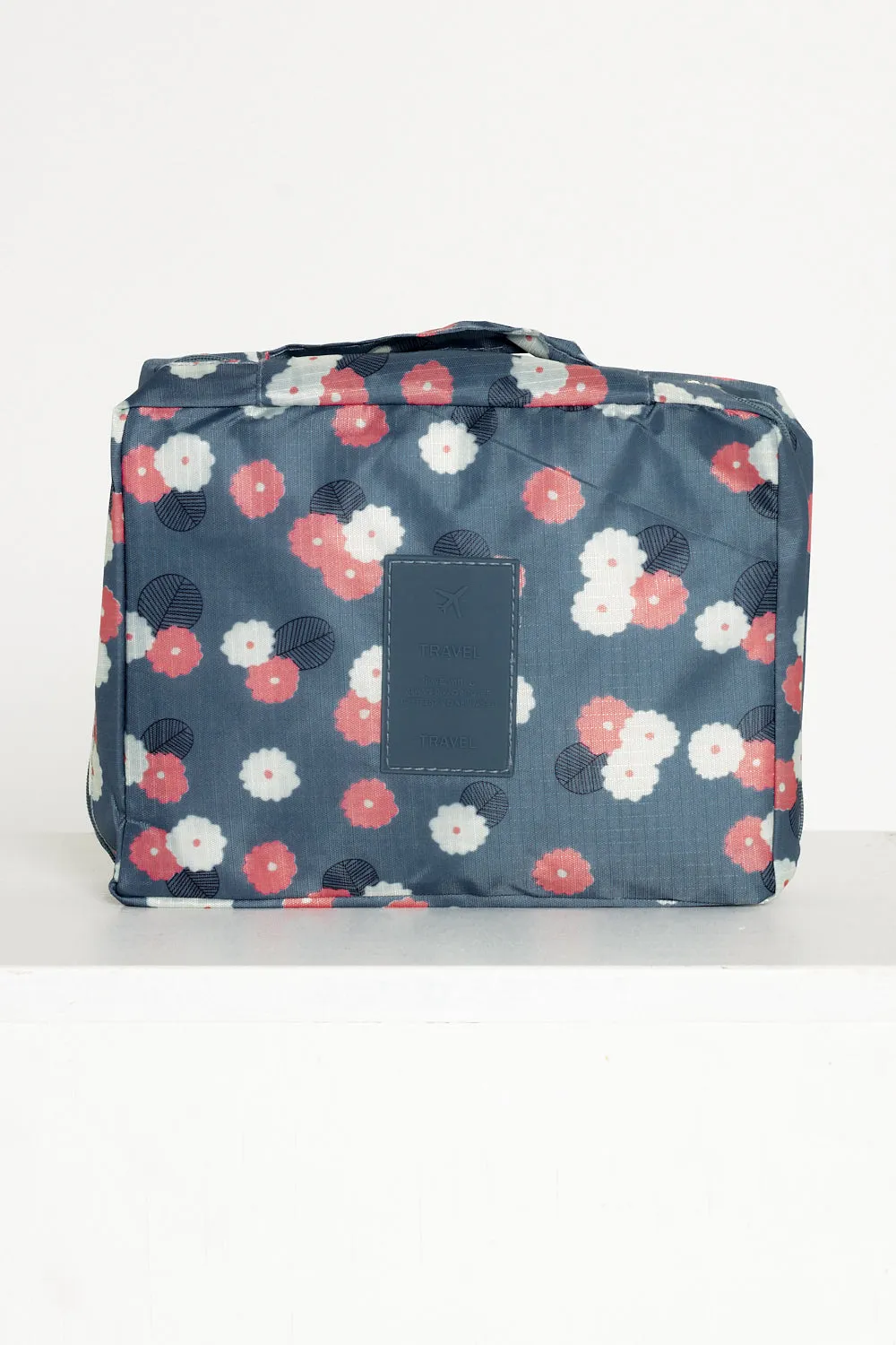 Travel Toiletry Bag - Steel Blue/Pink Blossom