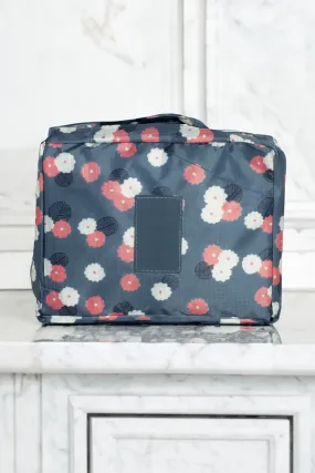 Travel Toiletry Bag - Steel Blue/Pink Blossom