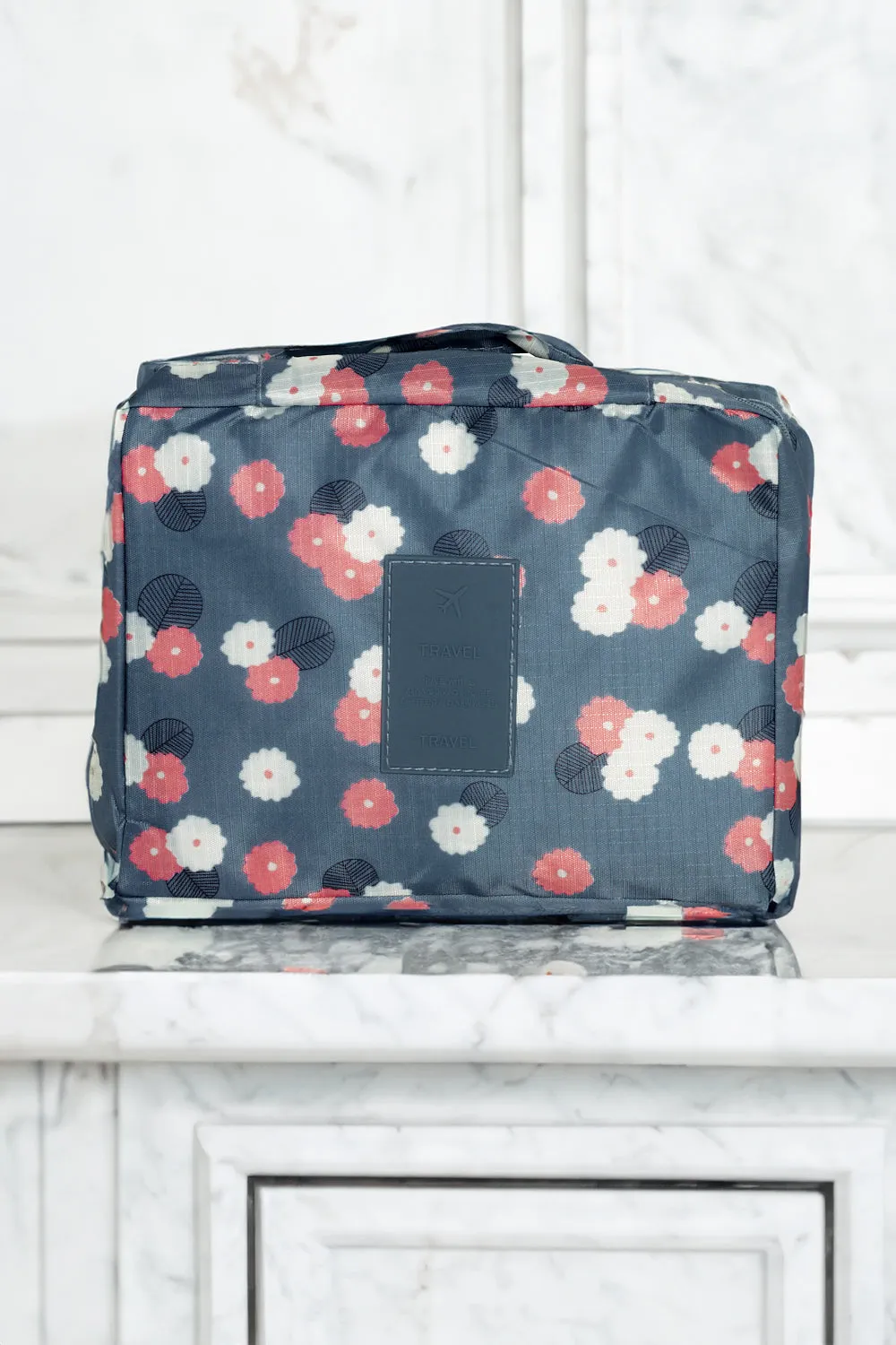 Travel Toiletry Bag - Steel Blue/Pink Blossom