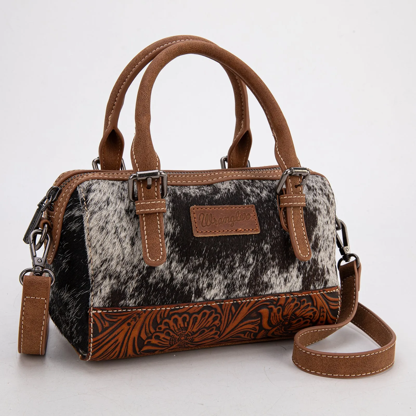 WG169-2025  Wrangler Genuine Hair-On Cowhide Barrel Bag/Crossbody - Brown