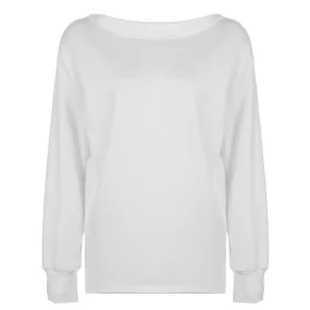 White Skew Collar Long Sleeve Top Fall Clothes 2024 Women Casual Basic Baggy T Shirts P67-BG32