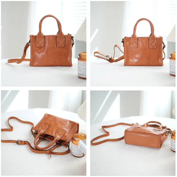 Women's Brown Leather Crossbody Bag With Top Handle Small Handbags For Women