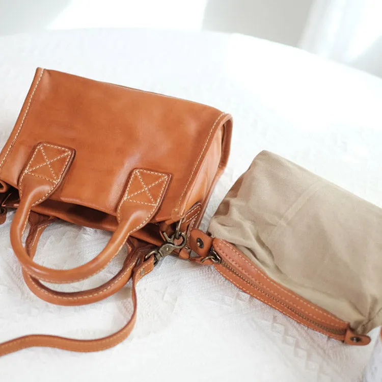 Women's Brown Leather Crossbody Bag With Top Handle Small Handbags For Women