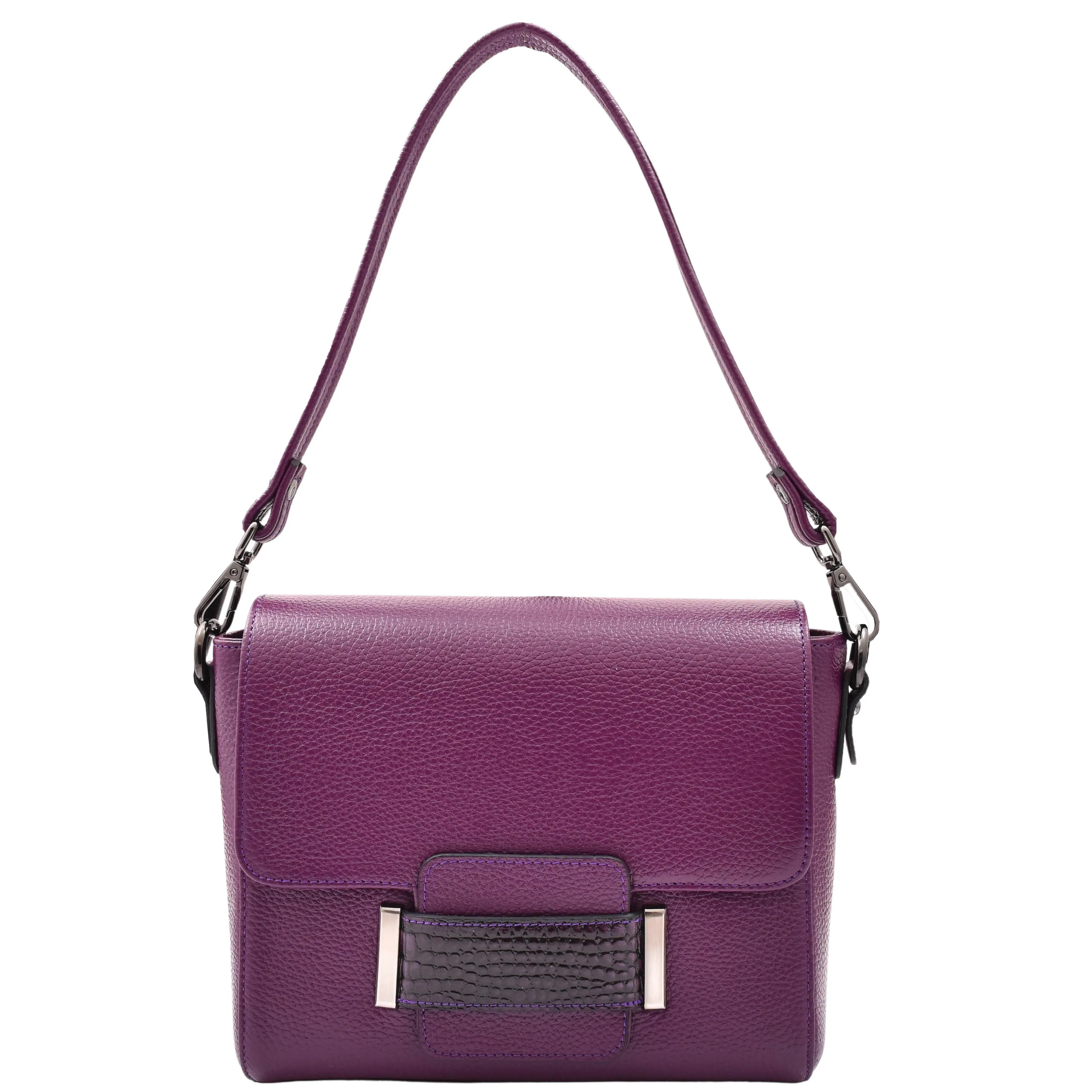 Womens Leather Messenger Bag Croc Trim Cross Body Fashion Handbag A2045 Purple