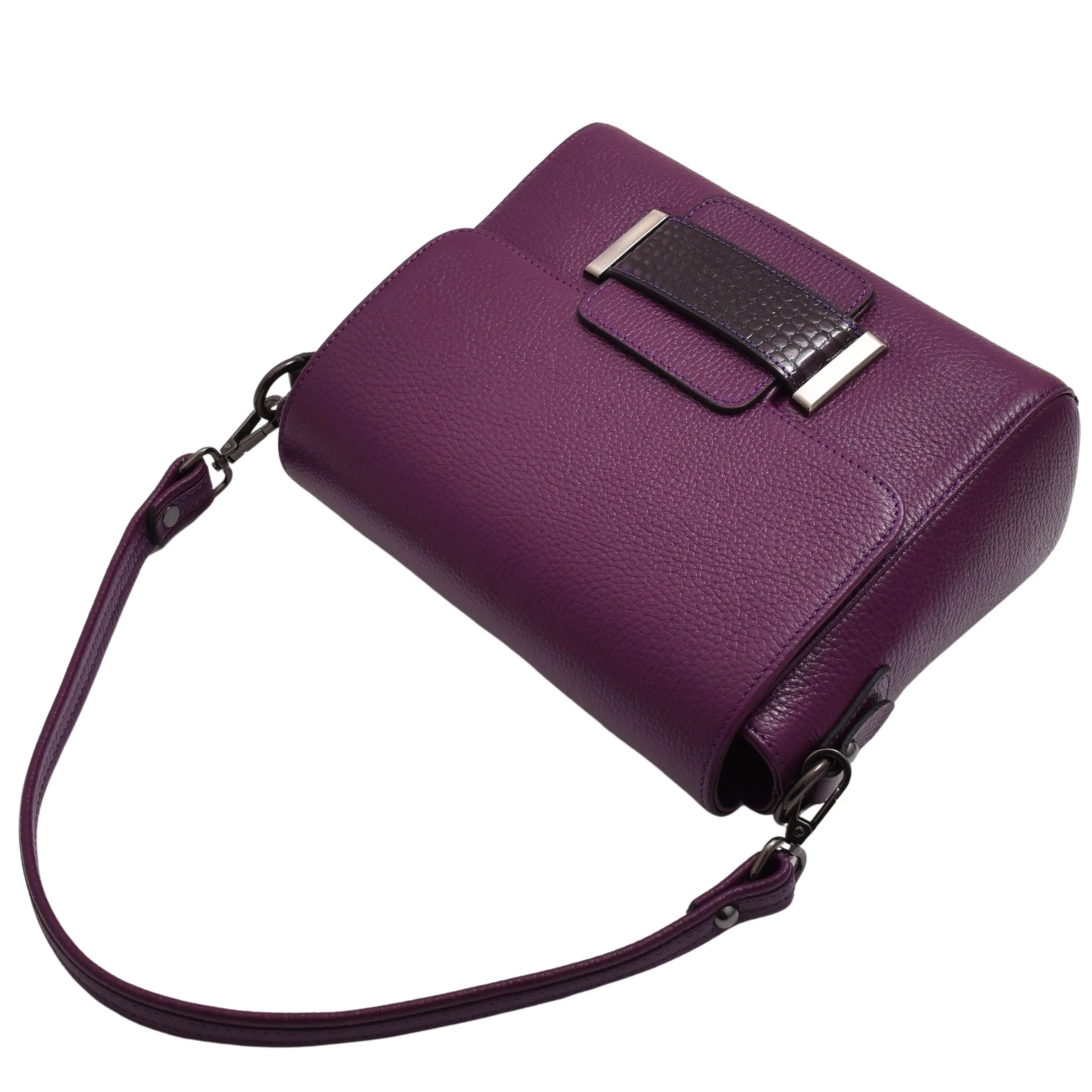 Womens Leather Messenger Bag Croc Trim Cross Body Fashion Handbag A2045 Purple