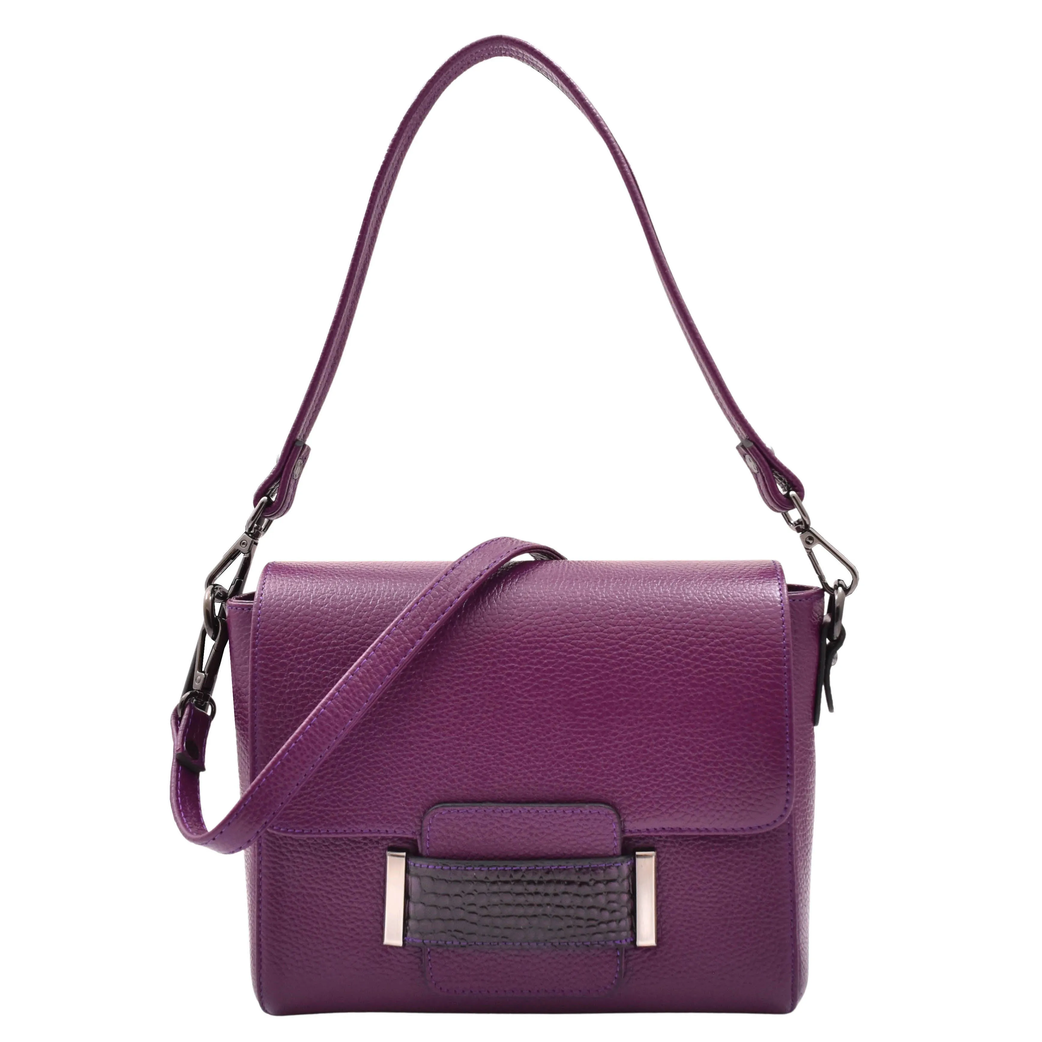 Womens Leather Messenger Bag Croc Trim Cross Body Fashion Handbag A2045 Purple